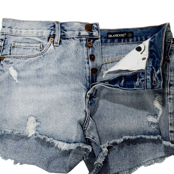 BLANK NYC Women's Shorts Blue Denim Cotton Frayed Hem Distressed Zip Fly Size 29 - Picture 6 of 8